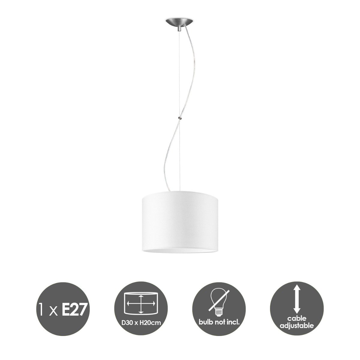 Home Sweet Home hanglamp Deluxe met lampenkap, E27, wit, 30cm