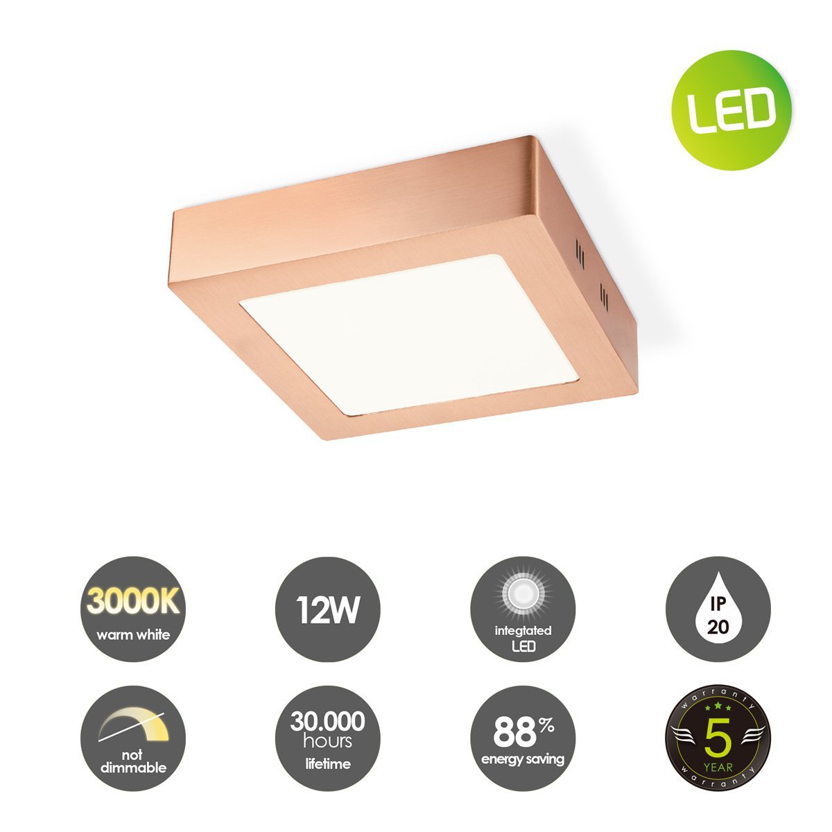 Home Sweet Home LED Ceiling Lamp Ska - Copper - Square 17/17/3.6cm