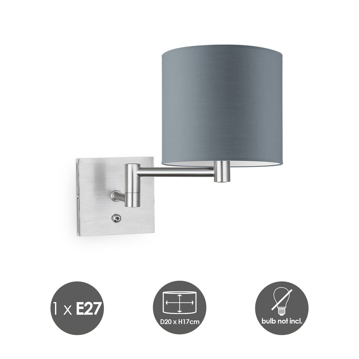 Home Sweet Home Wall Lamp - Swing, E27, gray Lampshade 20x17cm