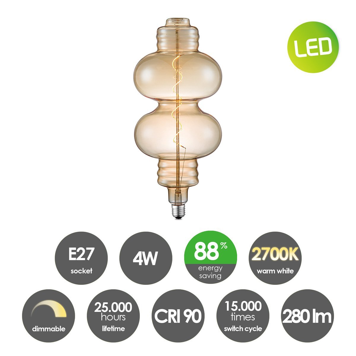 Home Sweet Home dimmable Spiral E27 4W 280lm 2700k Amber