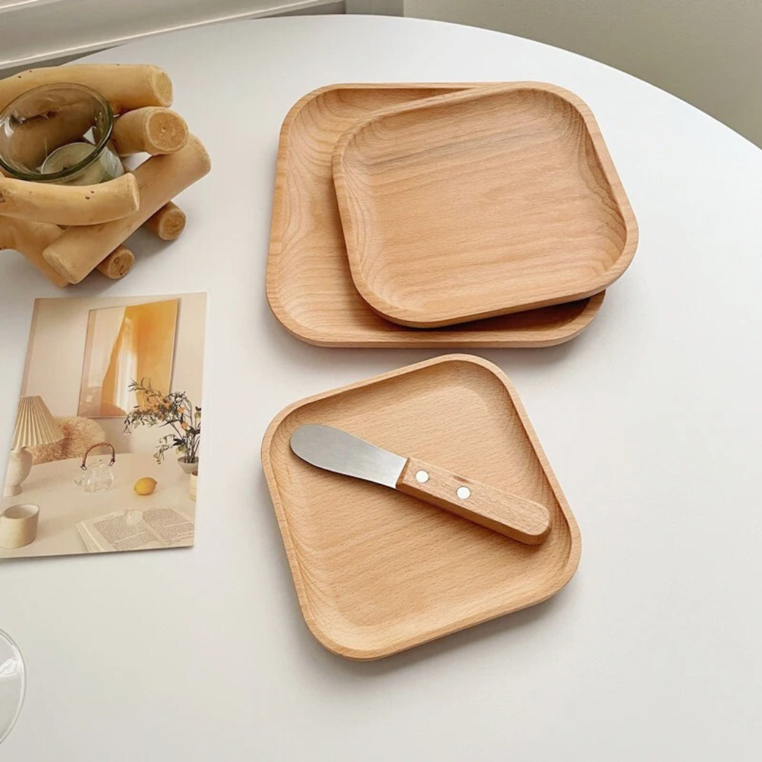 Rond Houten Dessertbord – Tarwestijl Dienblad voor Koffie en Thee