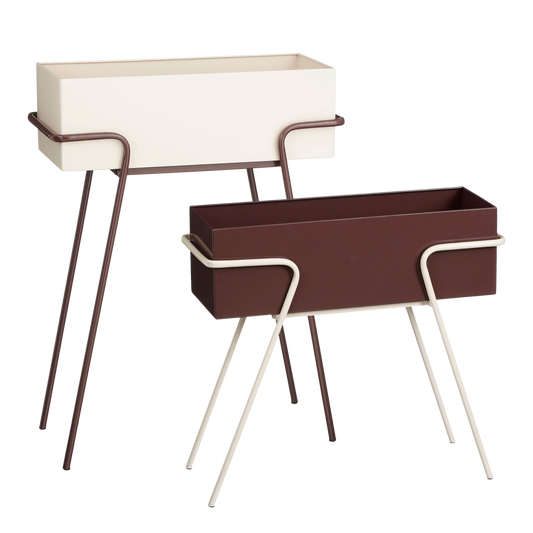 Planter on Legs - Set of 2 - L54 x W23 x H70 cm - Metal - Dark Brown/Beige