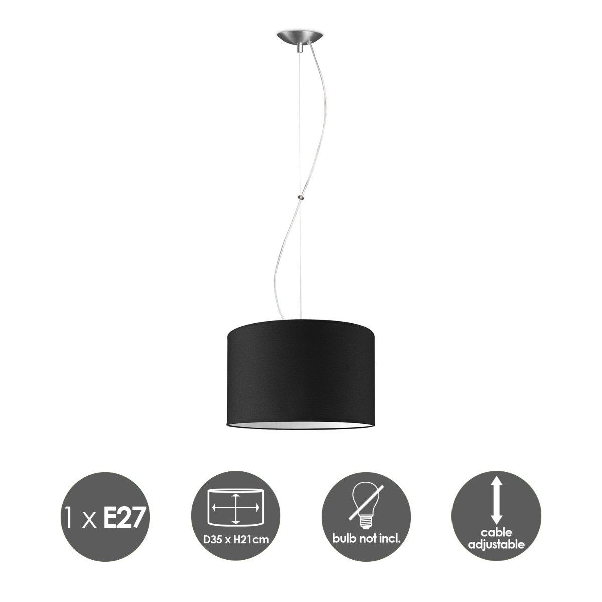 Home Sweet Home hanging lamp Deluxe with lampshade, E27, black, 35cm