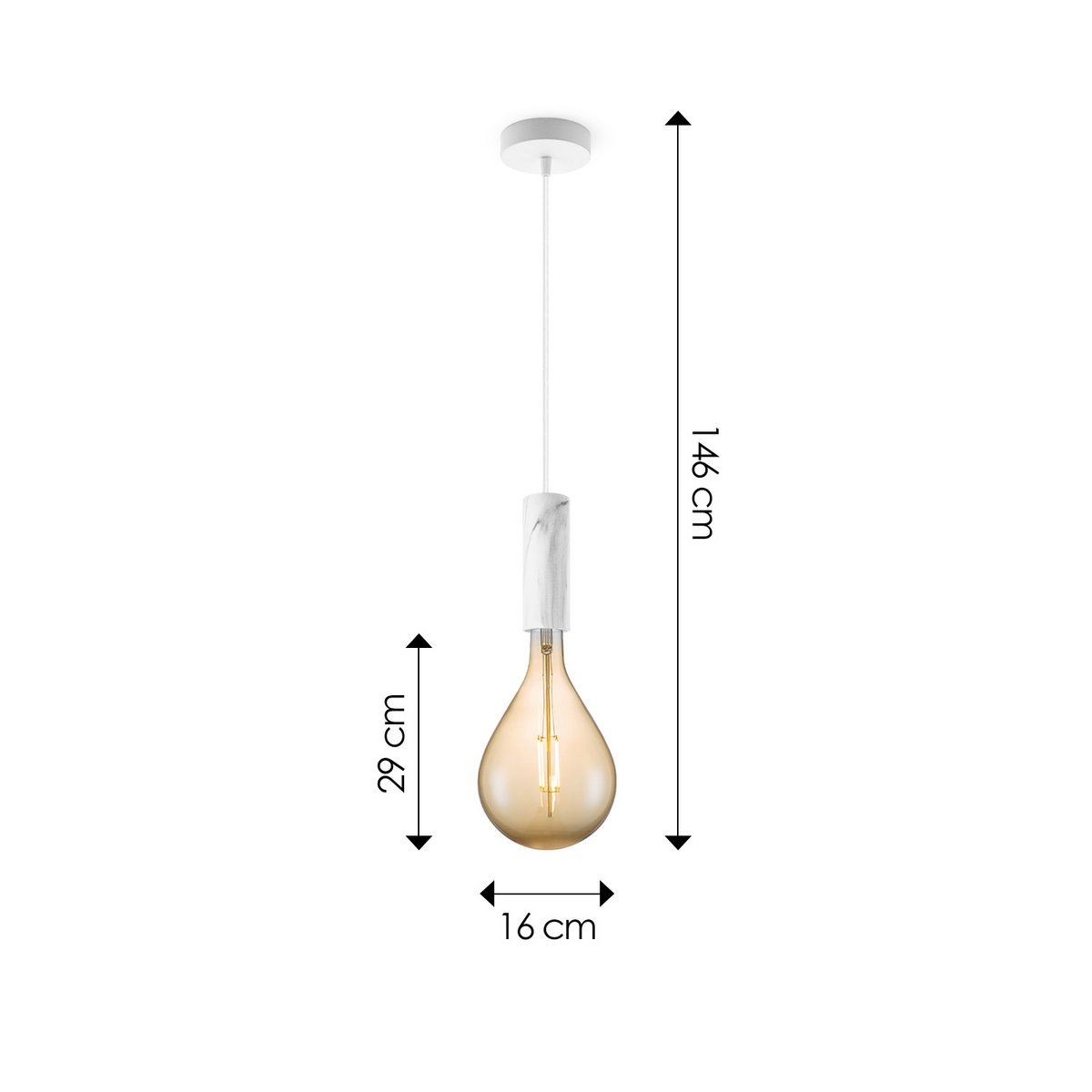 Home Sweet Home hanging lamp Marble Saga Pear - G160 - dimmable E27 amber