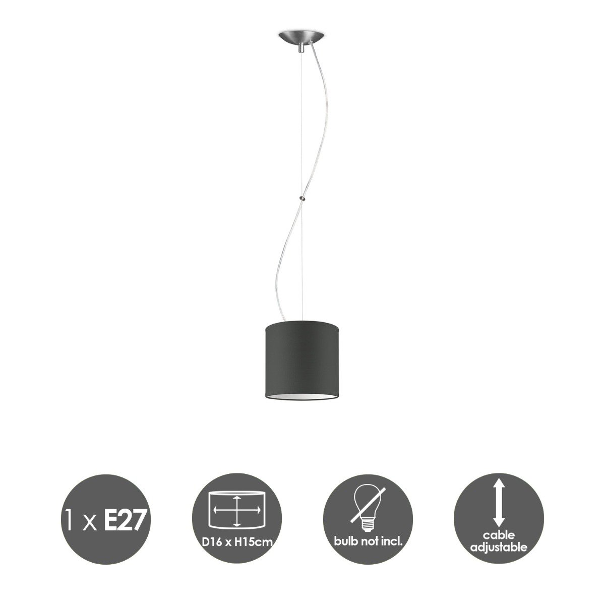 Home Sweet Home hanging lamp Deluxe with lampshade, E27, anthracite, 16cm