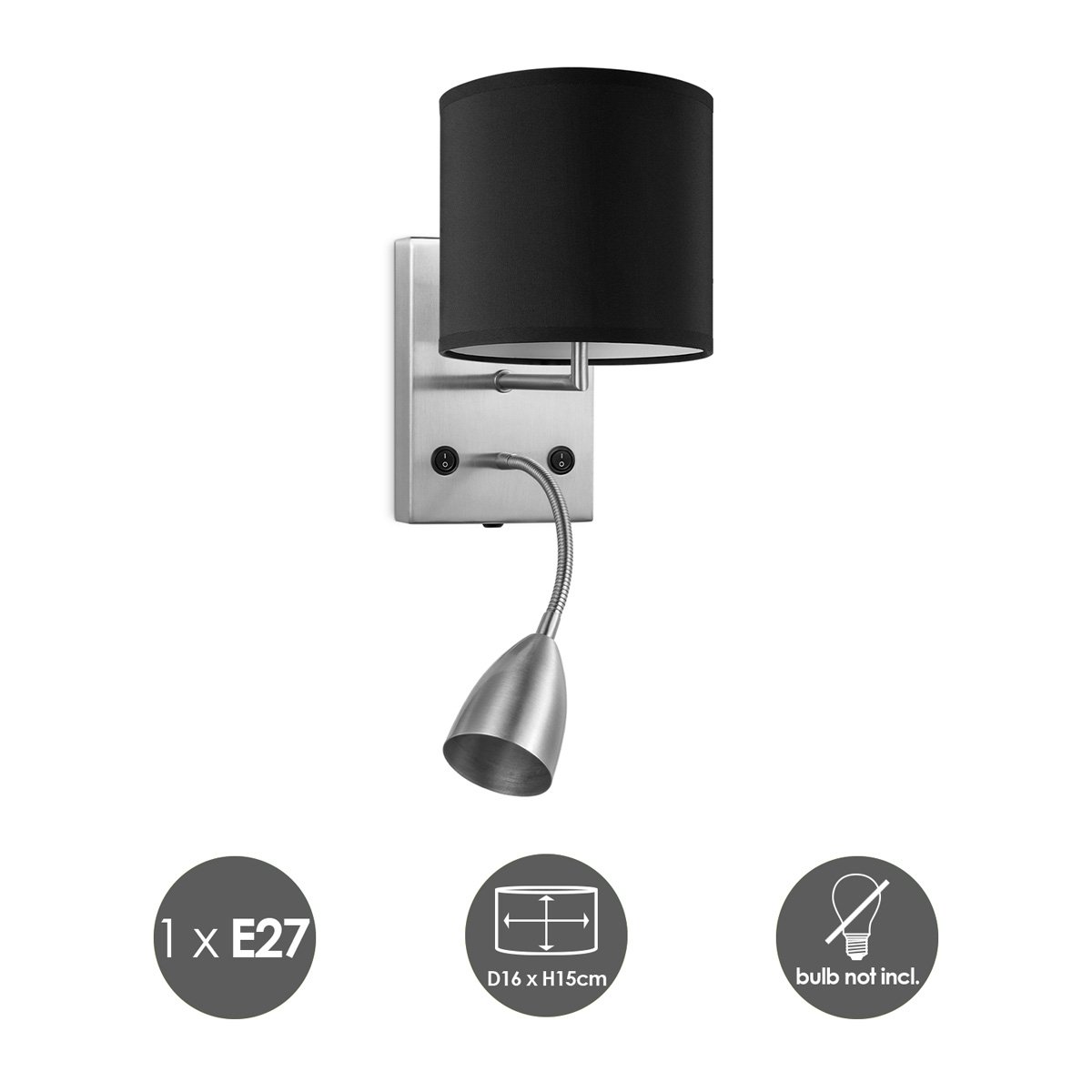 Home Sweet Home Wall Lamp - Read, LED Reading Lamp, E27, black 16cm