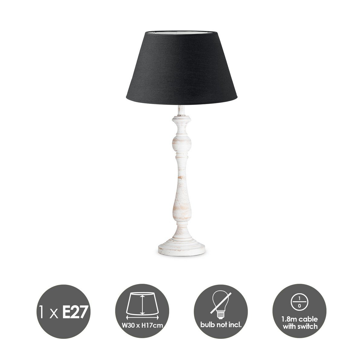 Home Sweet Home White Table Lamp Largo with Black Lampshade