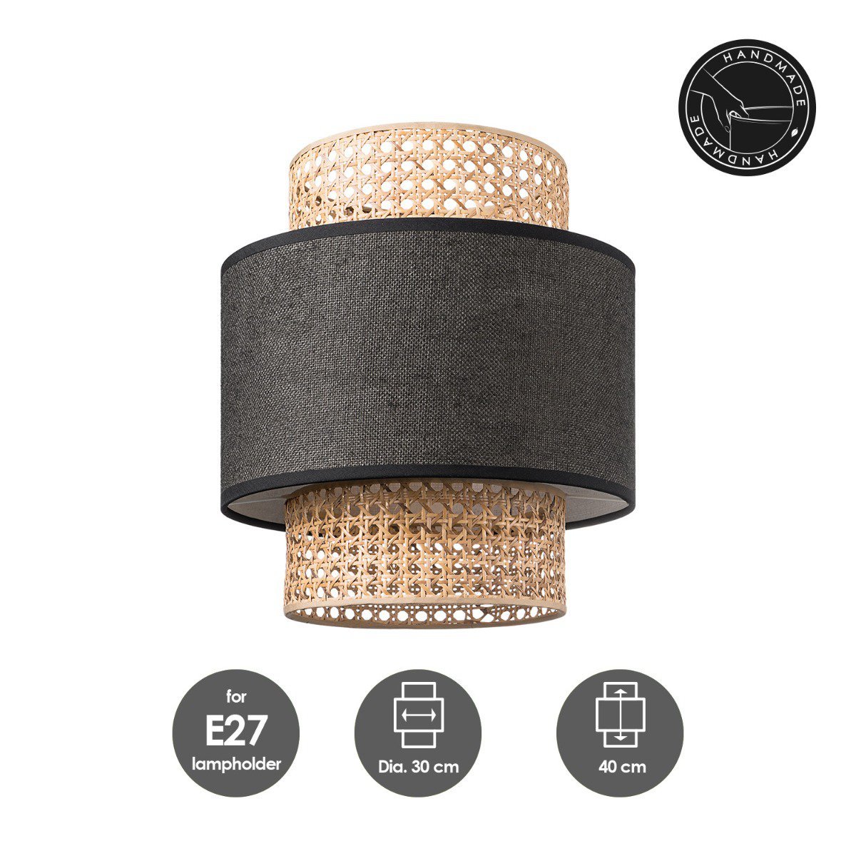 Home Sweet Home Lampshade Cane Weave black - W:30xD:30xH:40cm