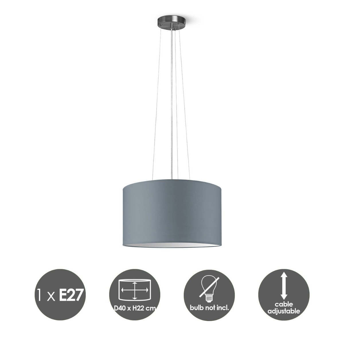 Home Sweet Home hanging lamp Hover with lampshade, E27, gray, 40cm