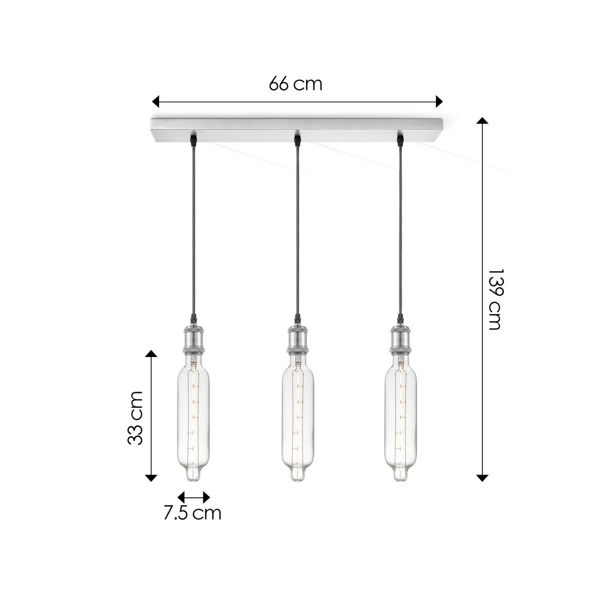 Home Sweet Home hanging lamp chrome vintage Tube 3L G78 dimmable E27 clear