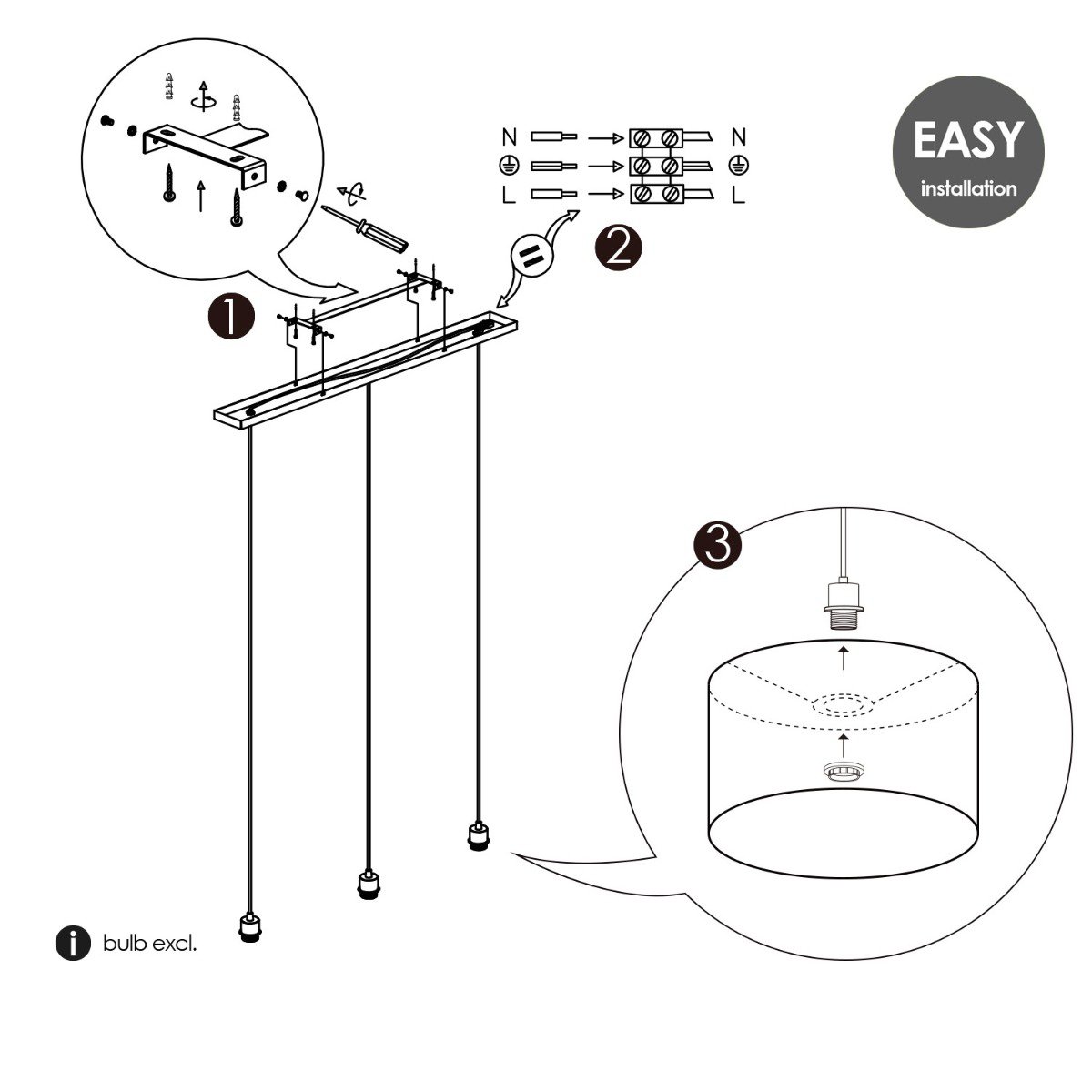 Home Sweet Home hanging lamp Beam 3L, anthracite Lampshade, 35cm