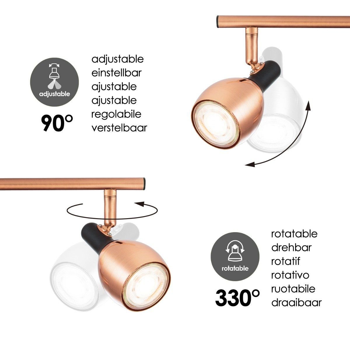 Home Sweet Home LED Surface-mounted spotlight Novi 3 - incl. dimmable LED lamp - Copper