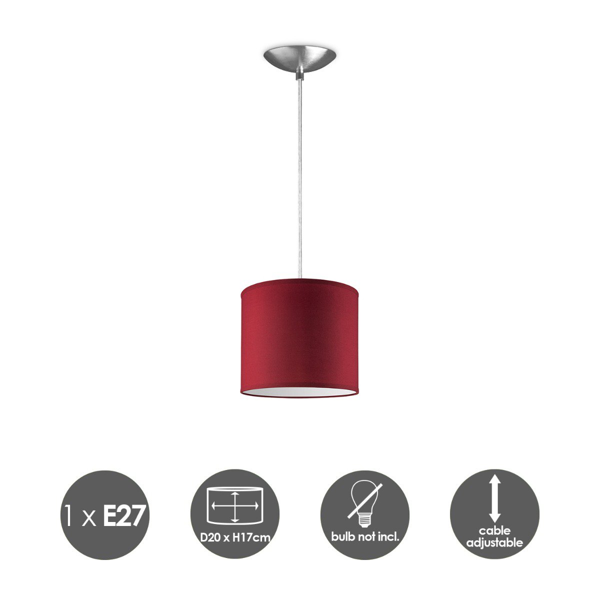 Home Sweet Home hanging lamp Bling with lampshade, E27, red, 20cm