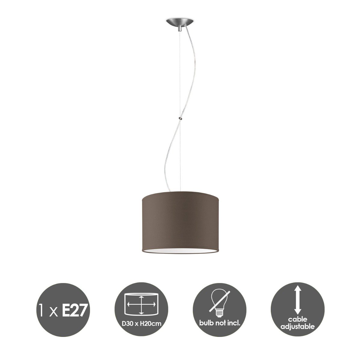 Home Sweet Home hanglamp Deluxe met lampenkap, E27, taupe, 30cm