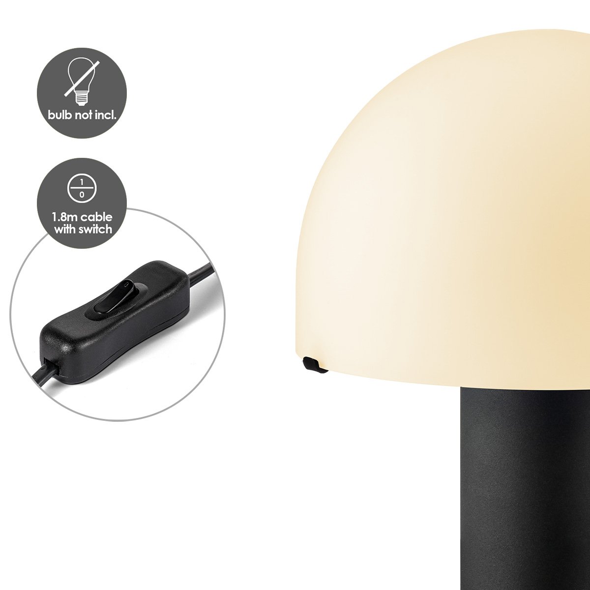 Home Sweet Home Table Lamp Mushroom Black - Bedside Lamp - Glass and Metal