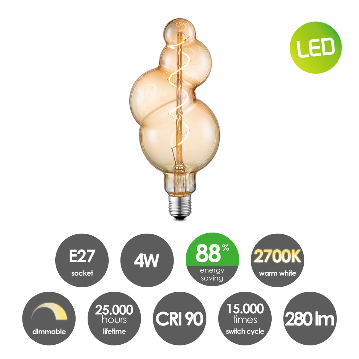 Home Sweet Home dimmable LED Bubble Spiral E27 4W 280Lm 2700K Amber