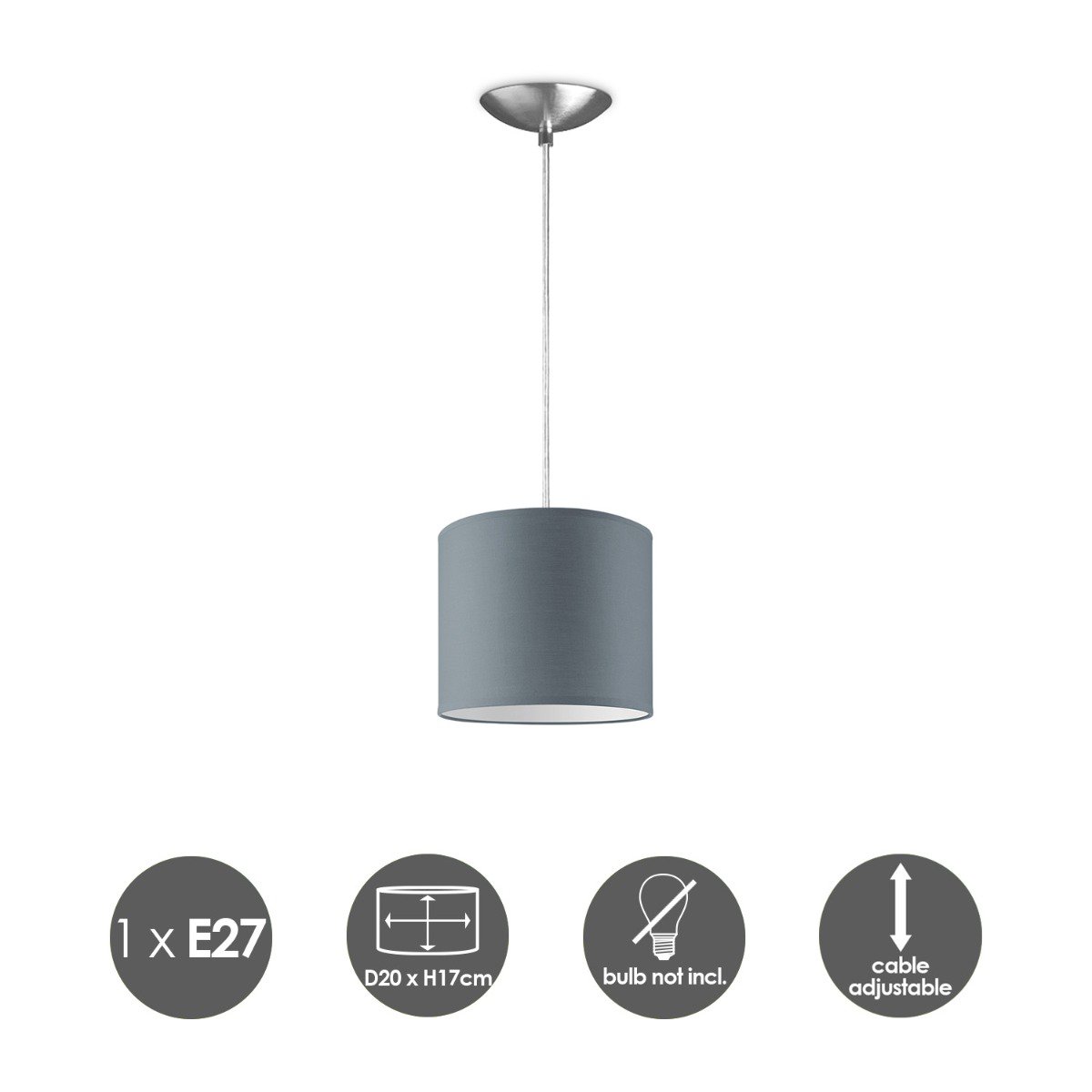 Home Sweet Home hanging lamp Bling with lampshade, E27, gray, 20cm