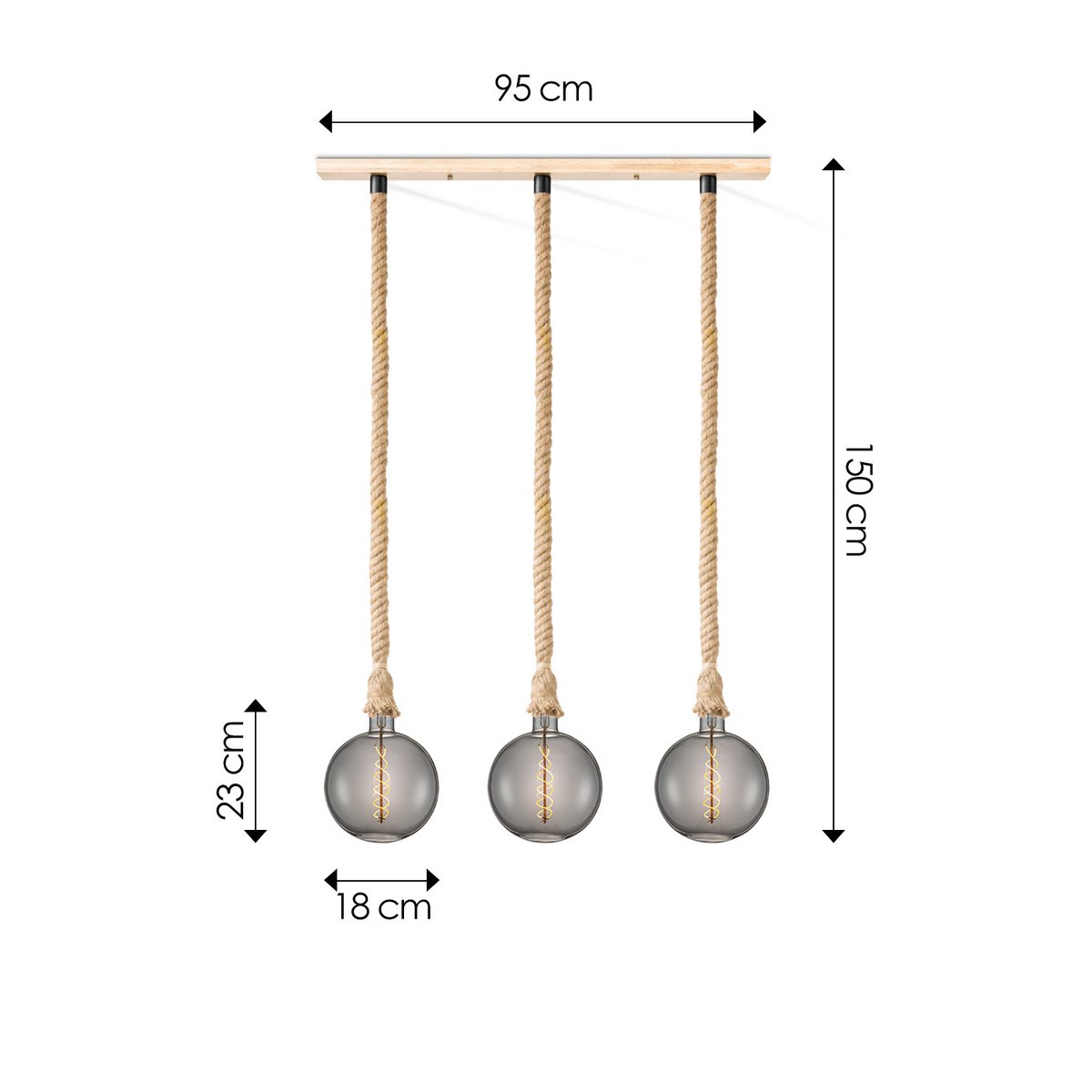 Home Sweet Home hanging lamp Leonardo - 3 LED lamp G180 - dimmable E27 smoke