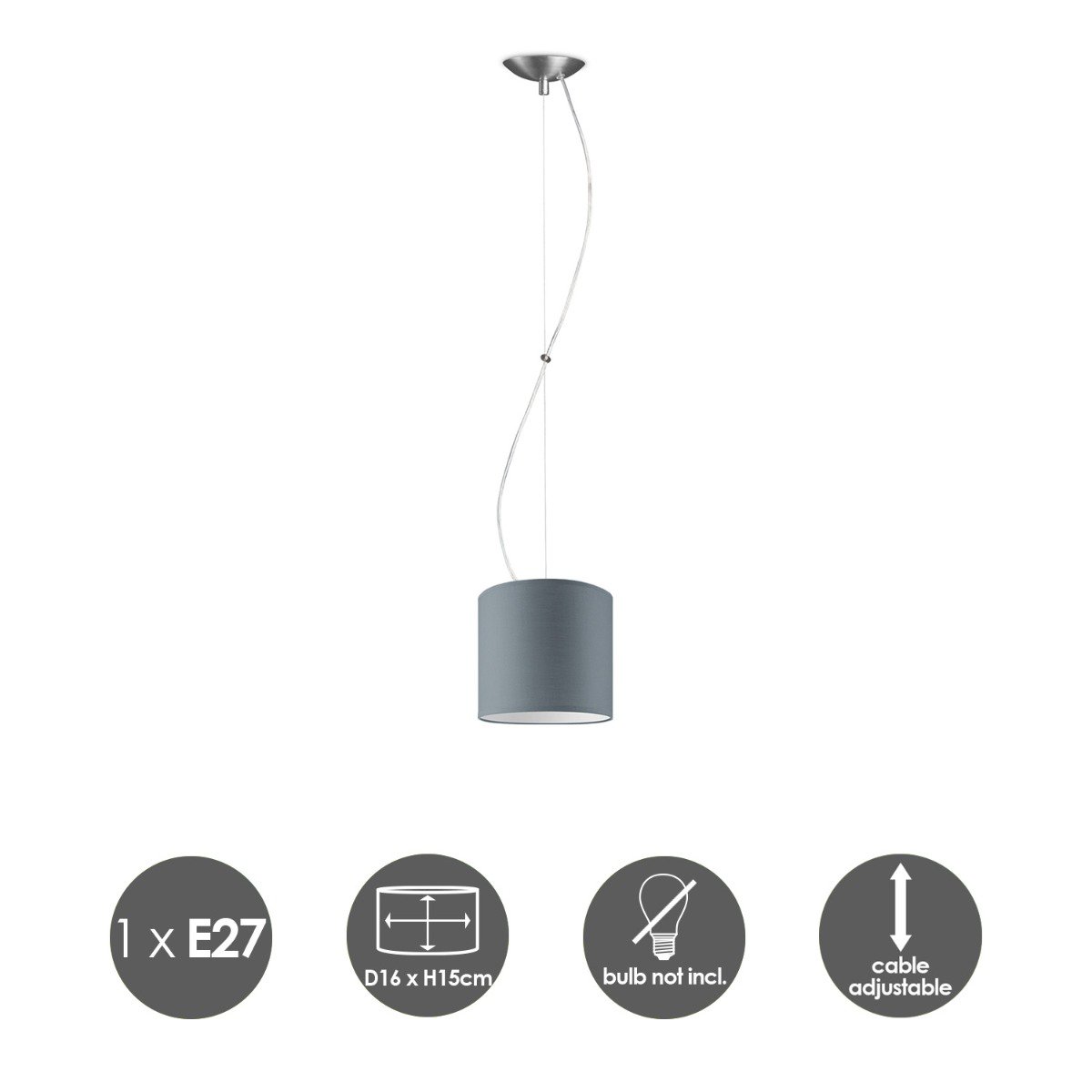 Home Sweet Home hanging lamp Deluxe with lampshade, E27, gray, 16cm