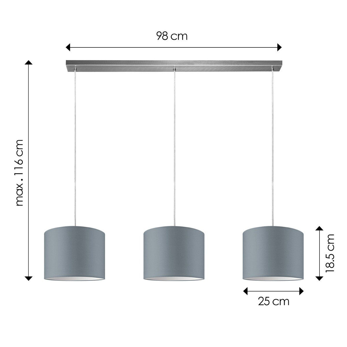 Home Sweet Home hanging lamp Beam 3L, E27, gray Lampshade, 25cm