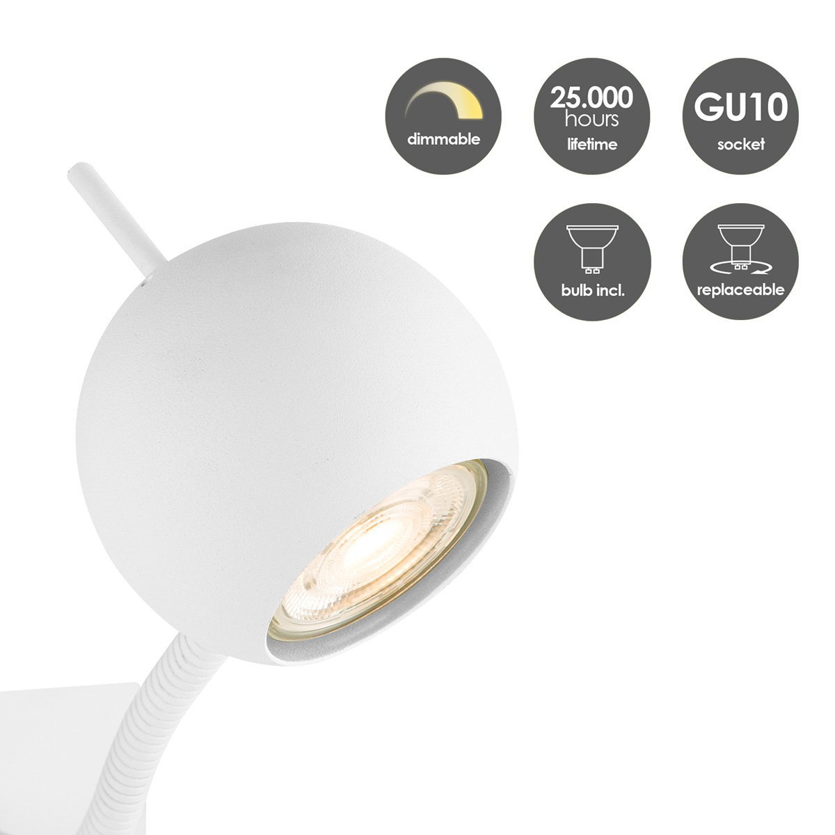 Home Sweet Home Wall spotlight Bollo - incl. dimmable LED lamp - white