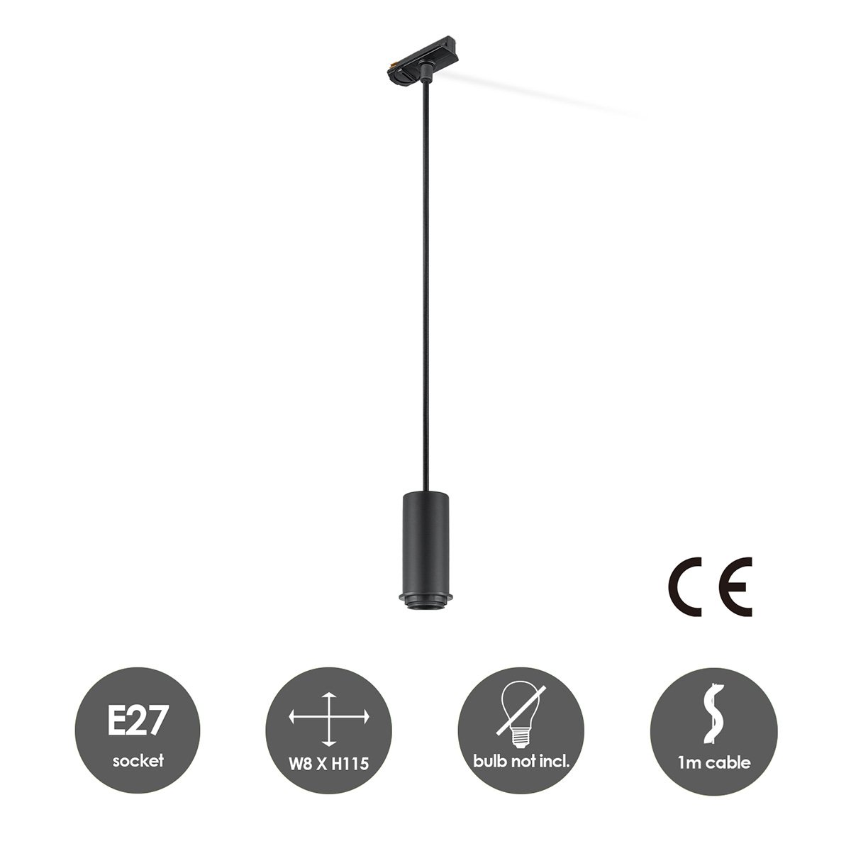 Track lighting part adapter for hanging lamp | 8/8/115cm | Black