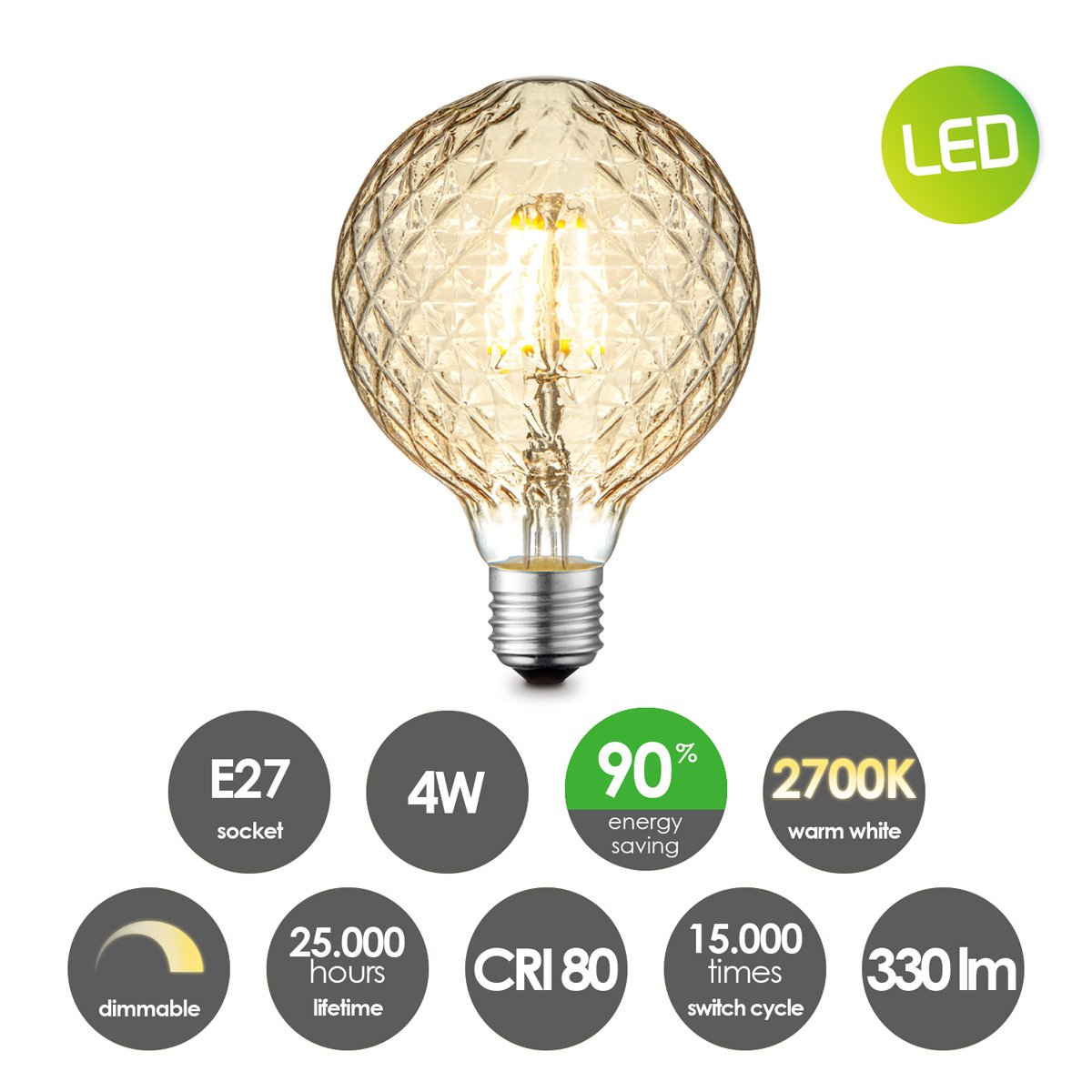 Home Sweet Home dimmable LED Globe Deco E27 G95 4W 400Lm 2700K Gold