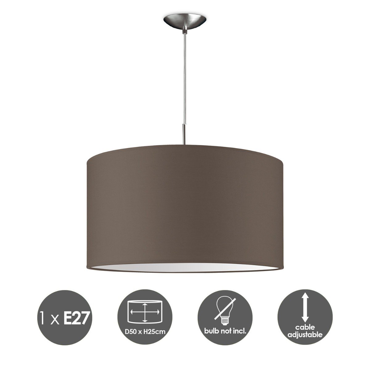 Home Sweet Home hanging lamp Tube Deluxe, E27, taupe, 50cm