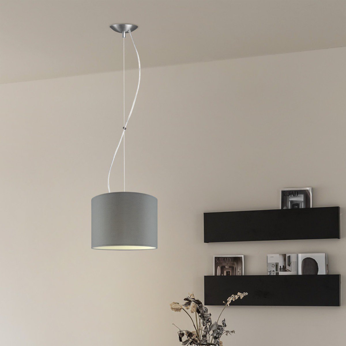 Home Sweet Home hanging lamp Deluxe with lampshade, E27, gray, 25cm