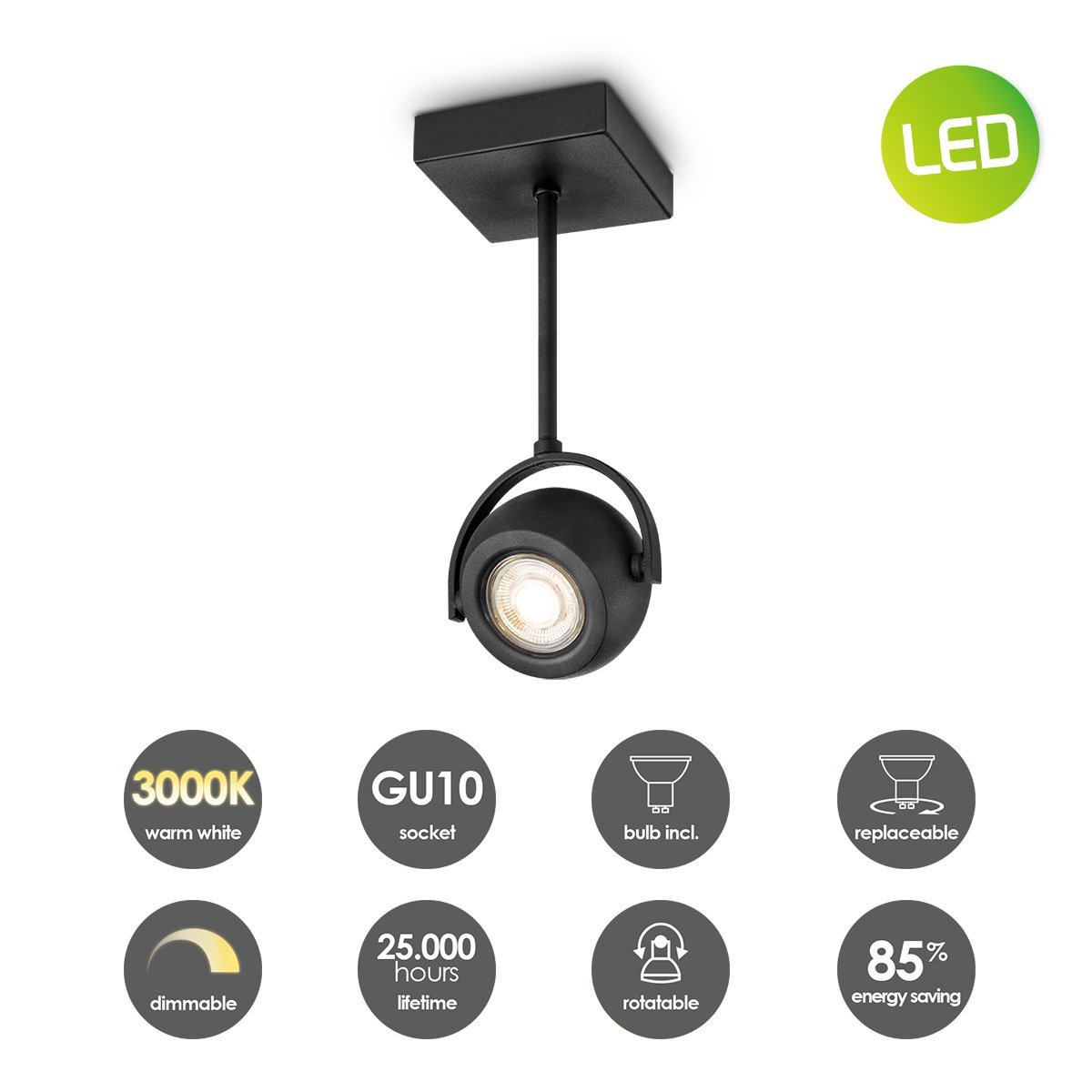 Home Sweet Home LED Surface-mounted spotlight Nop - incl. dimmable LED lamp - black