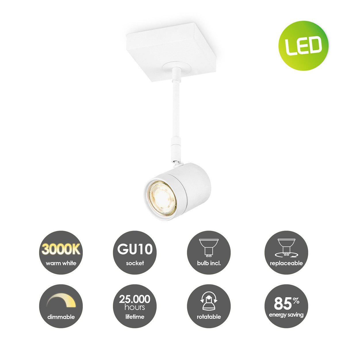 Home Sweet Home LED surface-mounted spotlight Manu - incl. dimmable LED lamp - white