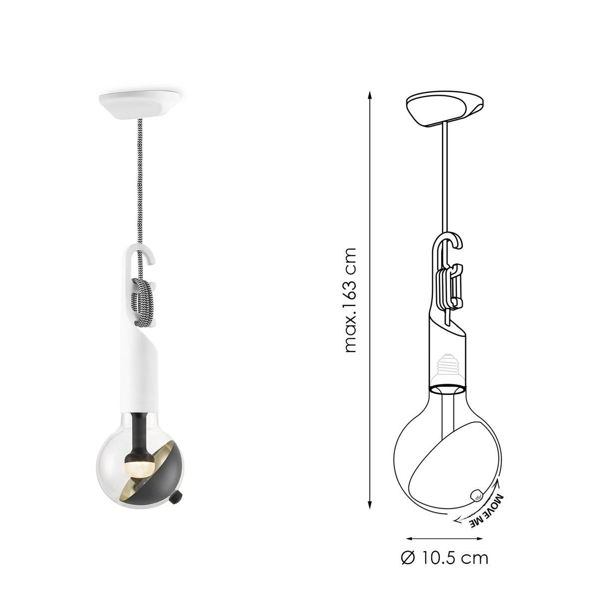 Home Sweet Home Hanging lamp Move Me - Twist Cone 5.5W 2700K white-black