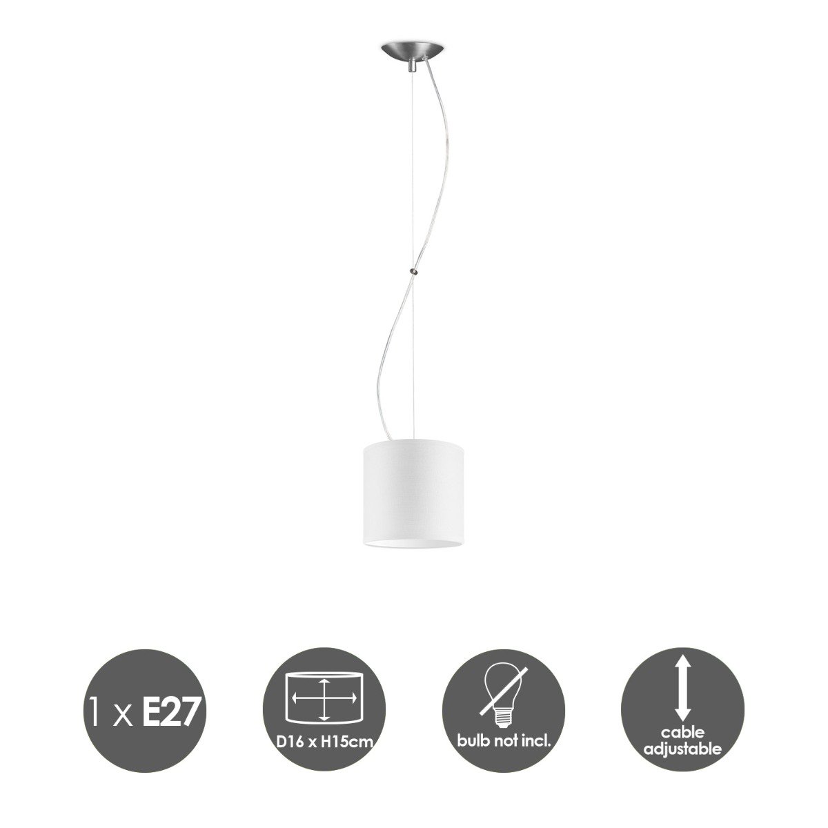 Home Sweet Home hanging lamp Deluxe with lampshade, E27, white, 16cm