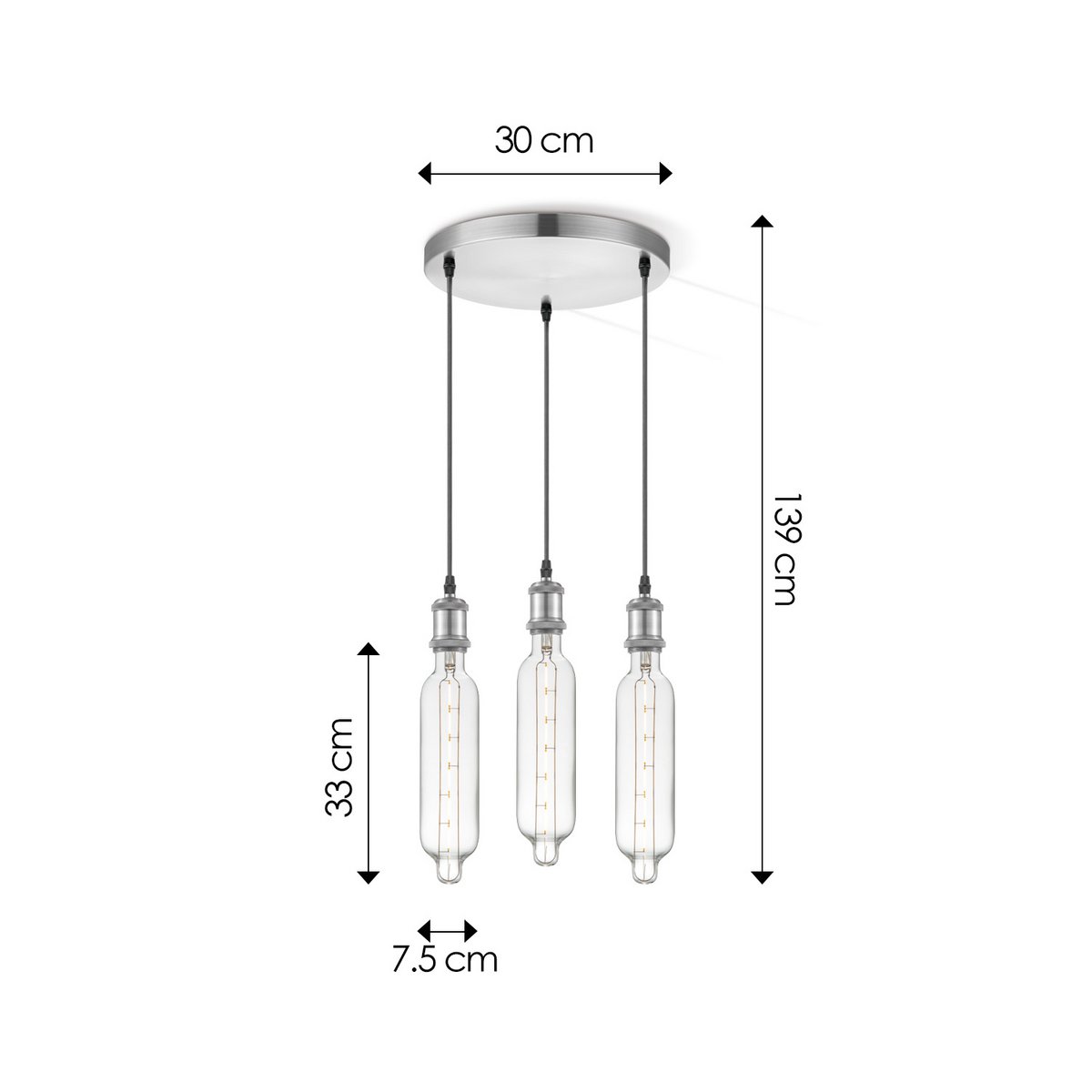 Home Sweet Home hanglamp chroom rond Tube 3L G78 dimbaar E27 helder