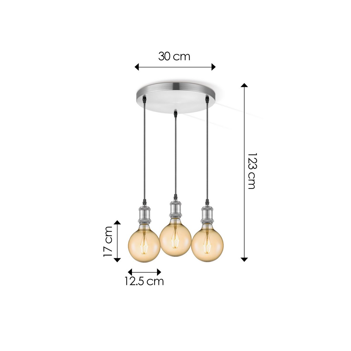 Home Sweet Home hanging lamp chrome vintage round 3L G180 dimmable E27 amber