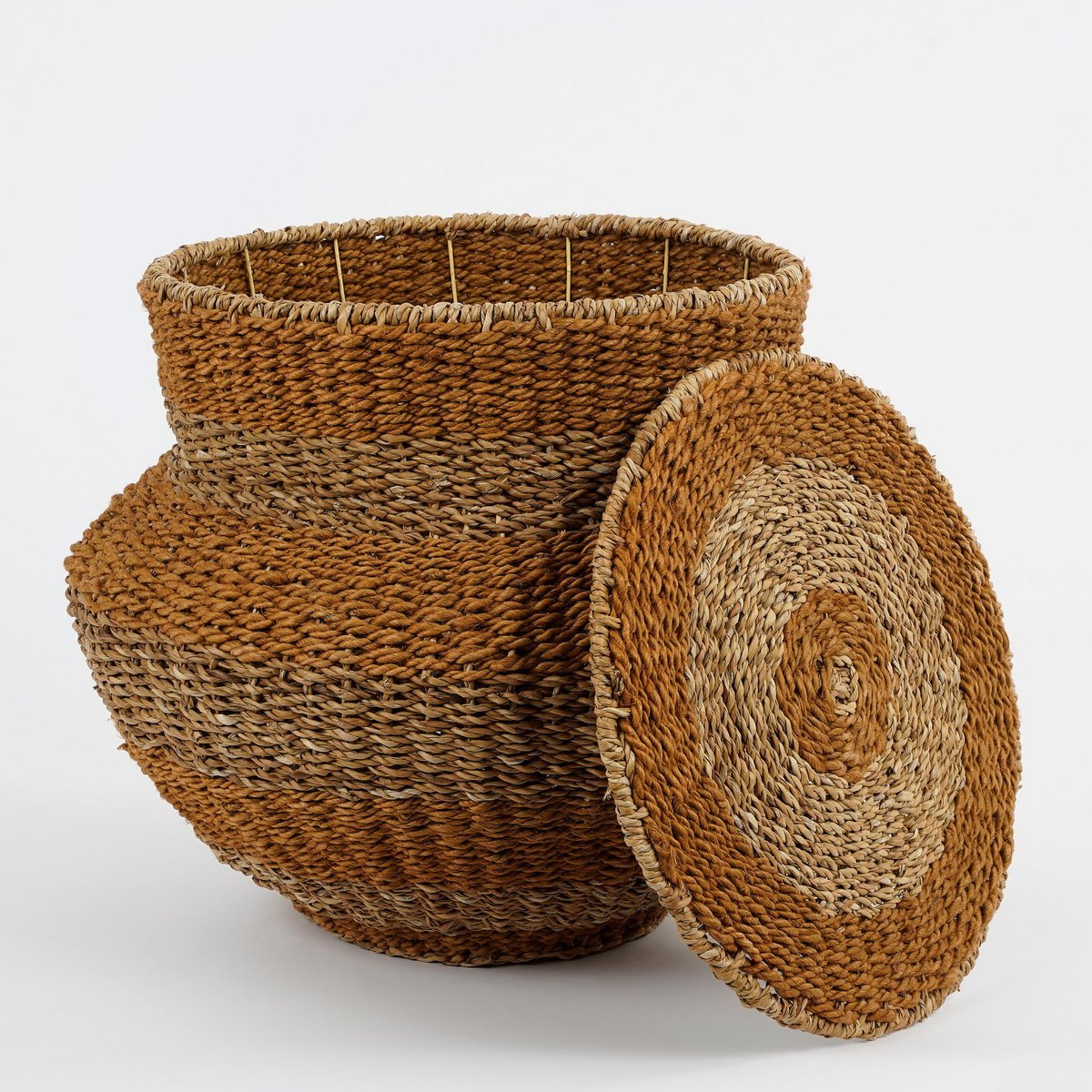 Tacoma Storage Basket with Lid - H48 x Ø55 cm - Jute - Yellow