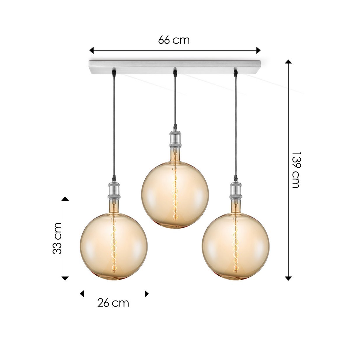 Home Sweet Home hanging lamp chrome vintage Globe 3 LED -dimmable E27 amber