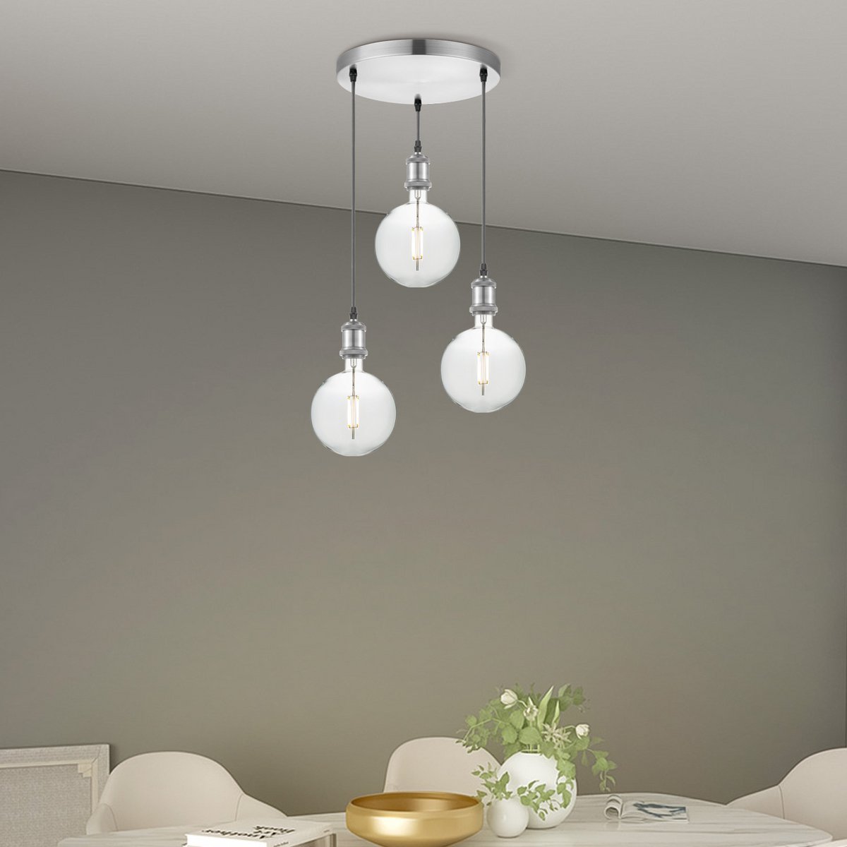 Home Sweet Home hanging lamp chrome round Globe 3L G125 dimmable E27 clear