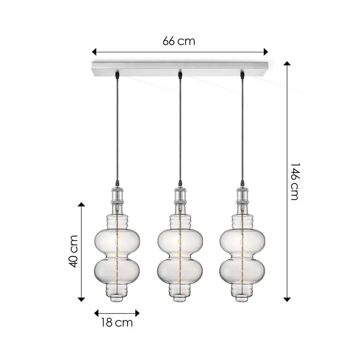 Home Sweet Home hanging lamp chrome vintage Diabolo 3L dimmable E27 clear