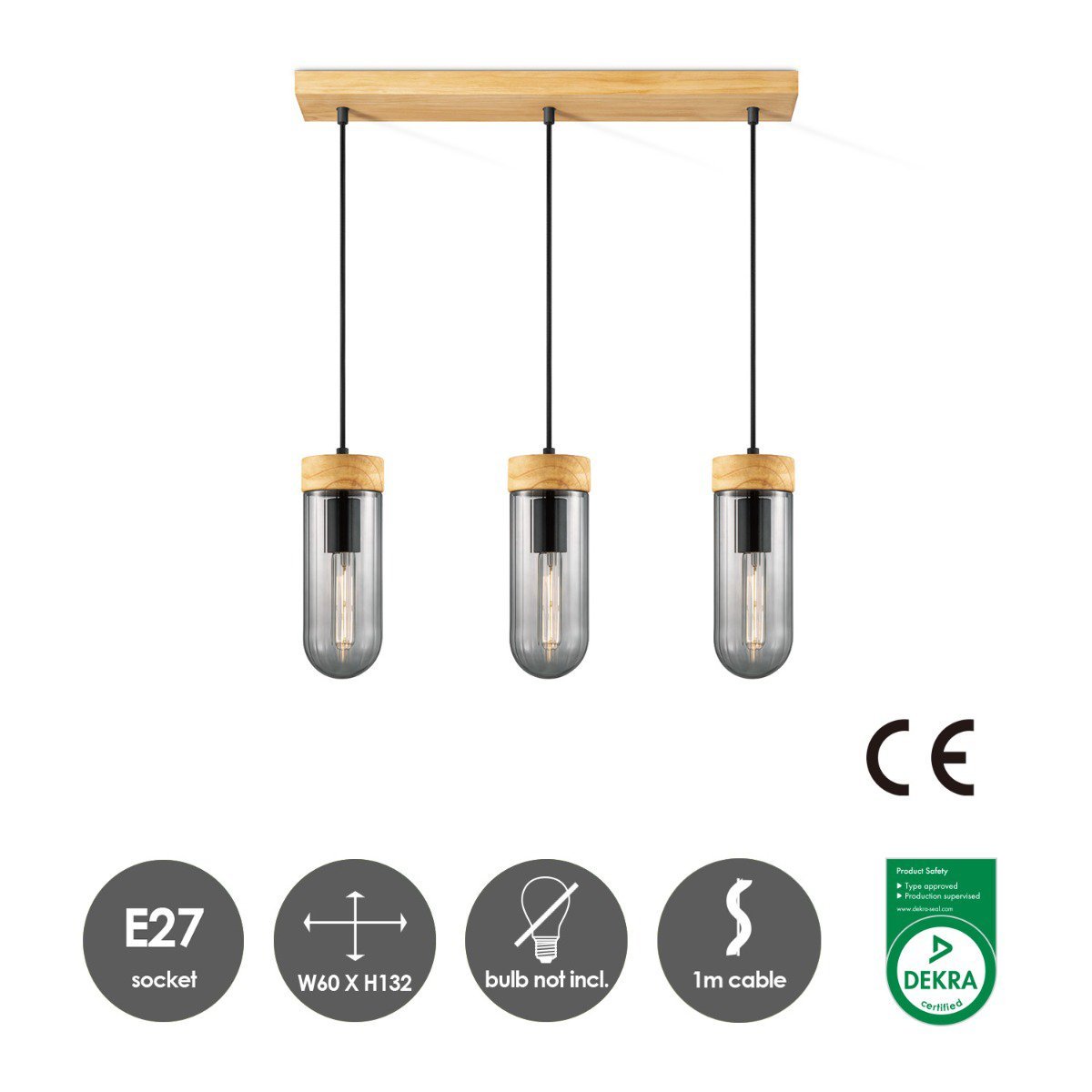 Home Sweet Home Hanging lamp Capri - smoked glass - 60x10x132cm