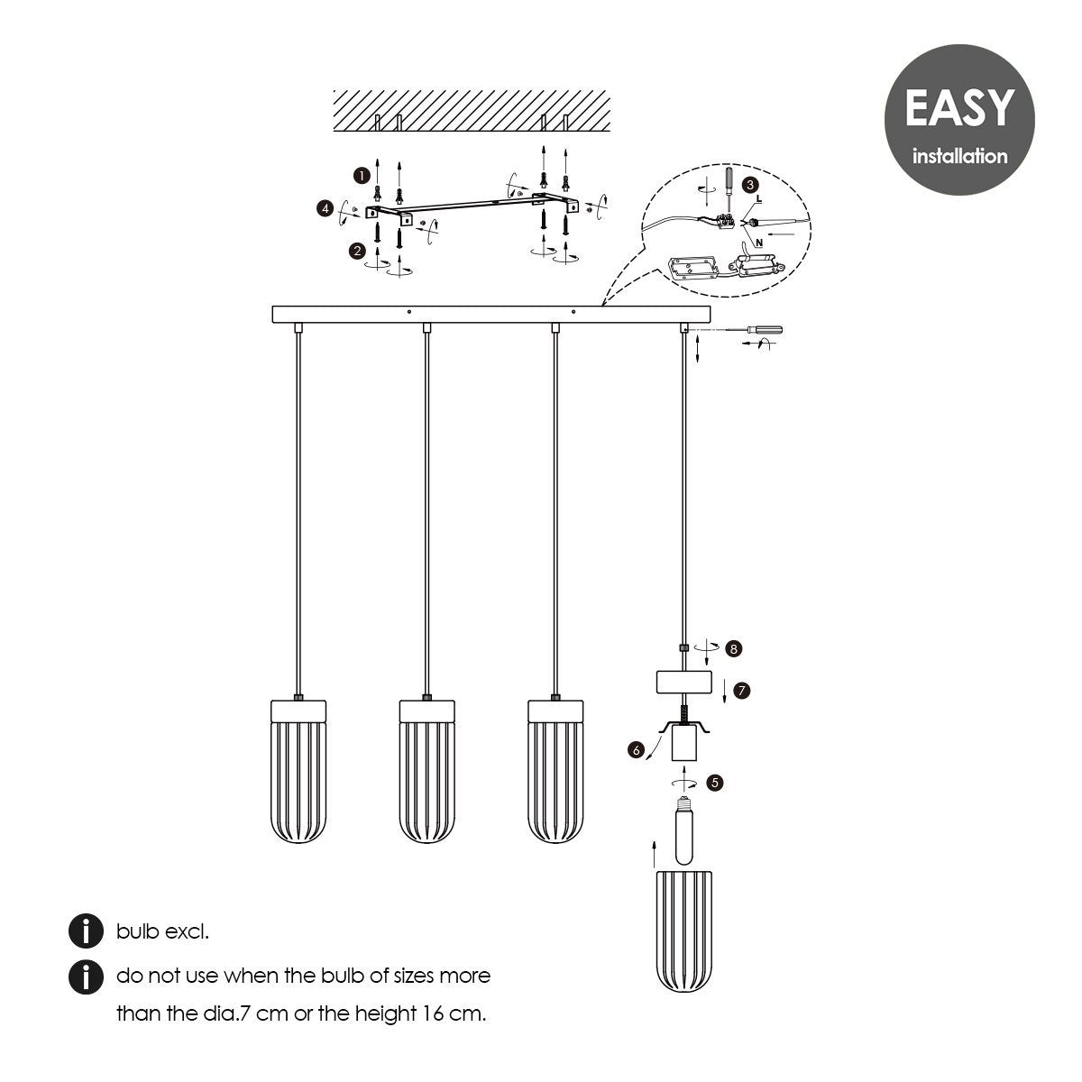 Home Sweet Home Hanging lamp Capri - smoked glass - 80x10x132cm