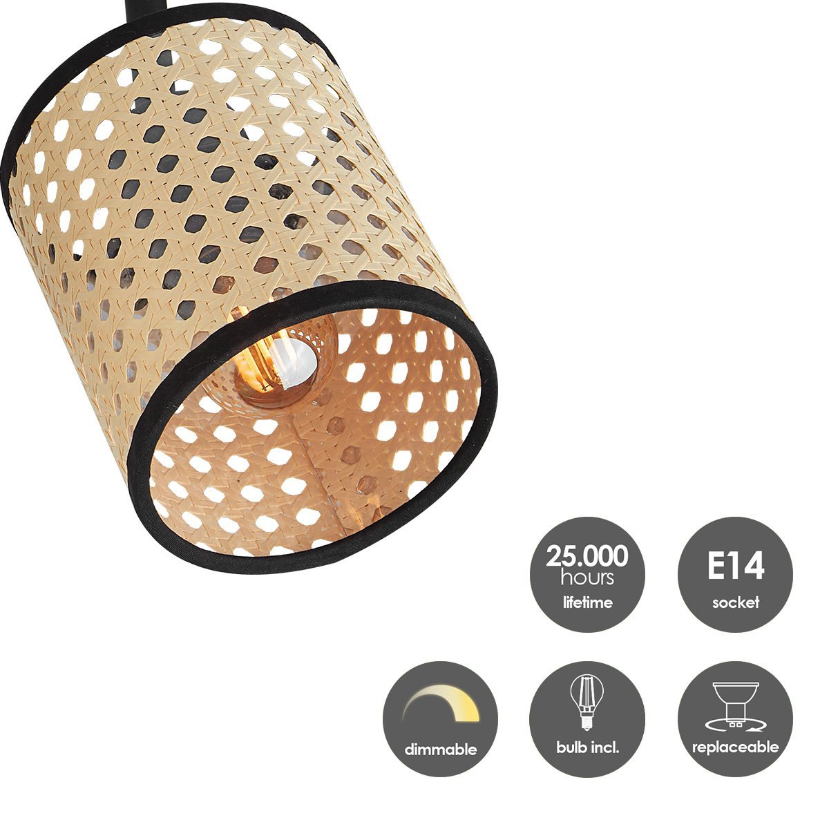 Home Sweet Home Rural LED Surface-mounted spotlight Rattan 2L - Black