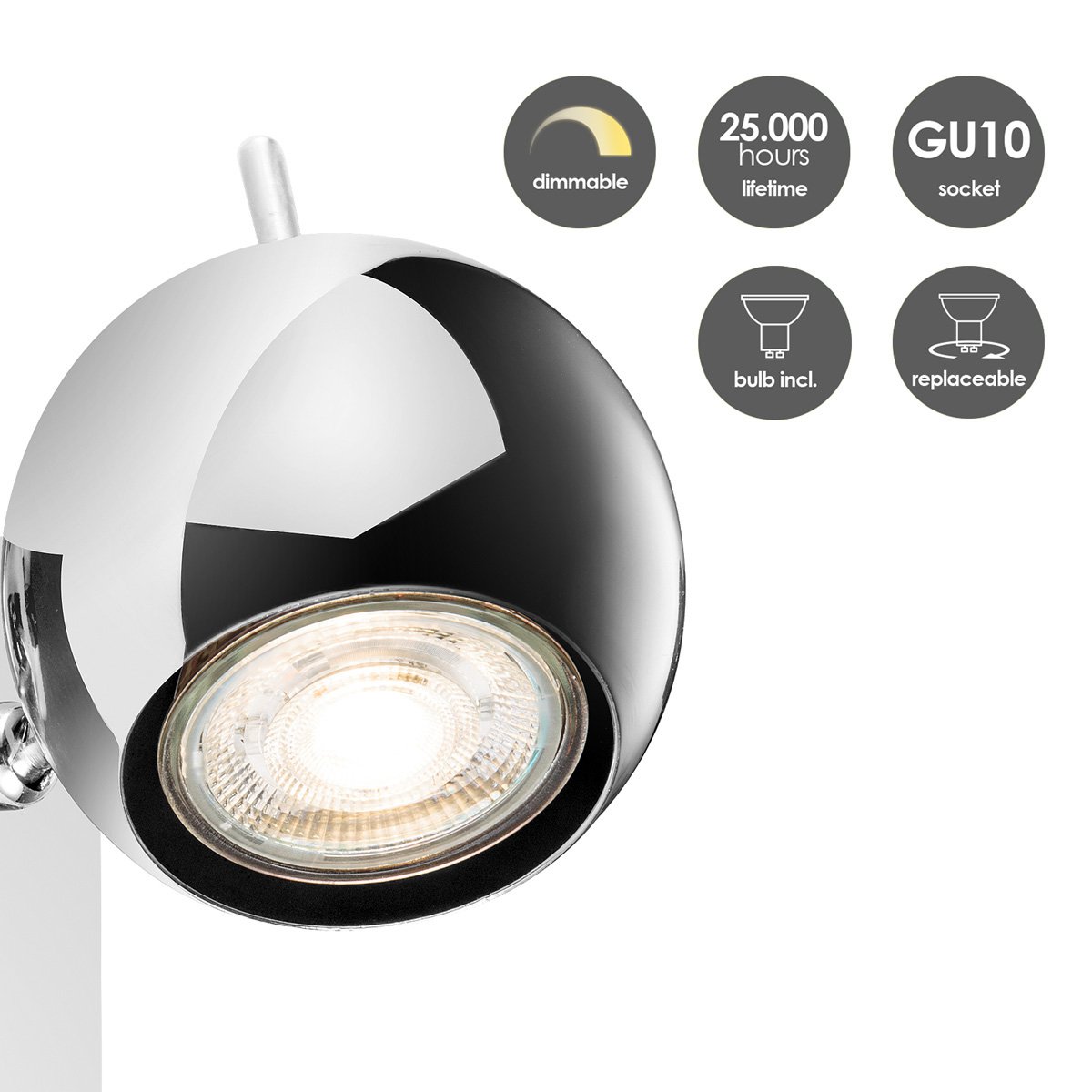 Home Sweet Home Wall spotlight Bollo - incl. dimmable LED lamp - chrome