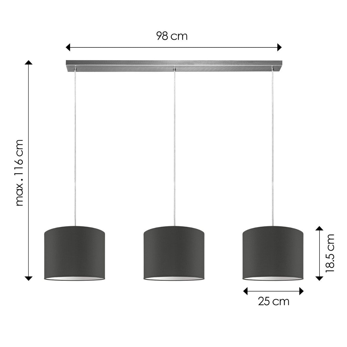 Home Sweet Home hanglamp Beam 3L, antraciet Lampenkap, 25cm