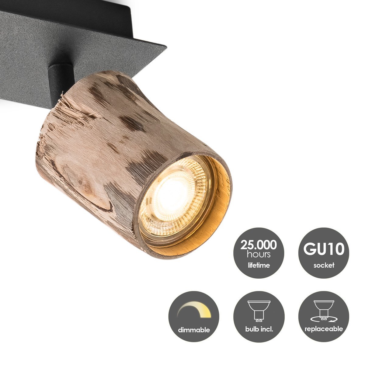 Home Sweet Home LED Opbouwspot Wood 3 - incl. dimbare LED lamp - zwart