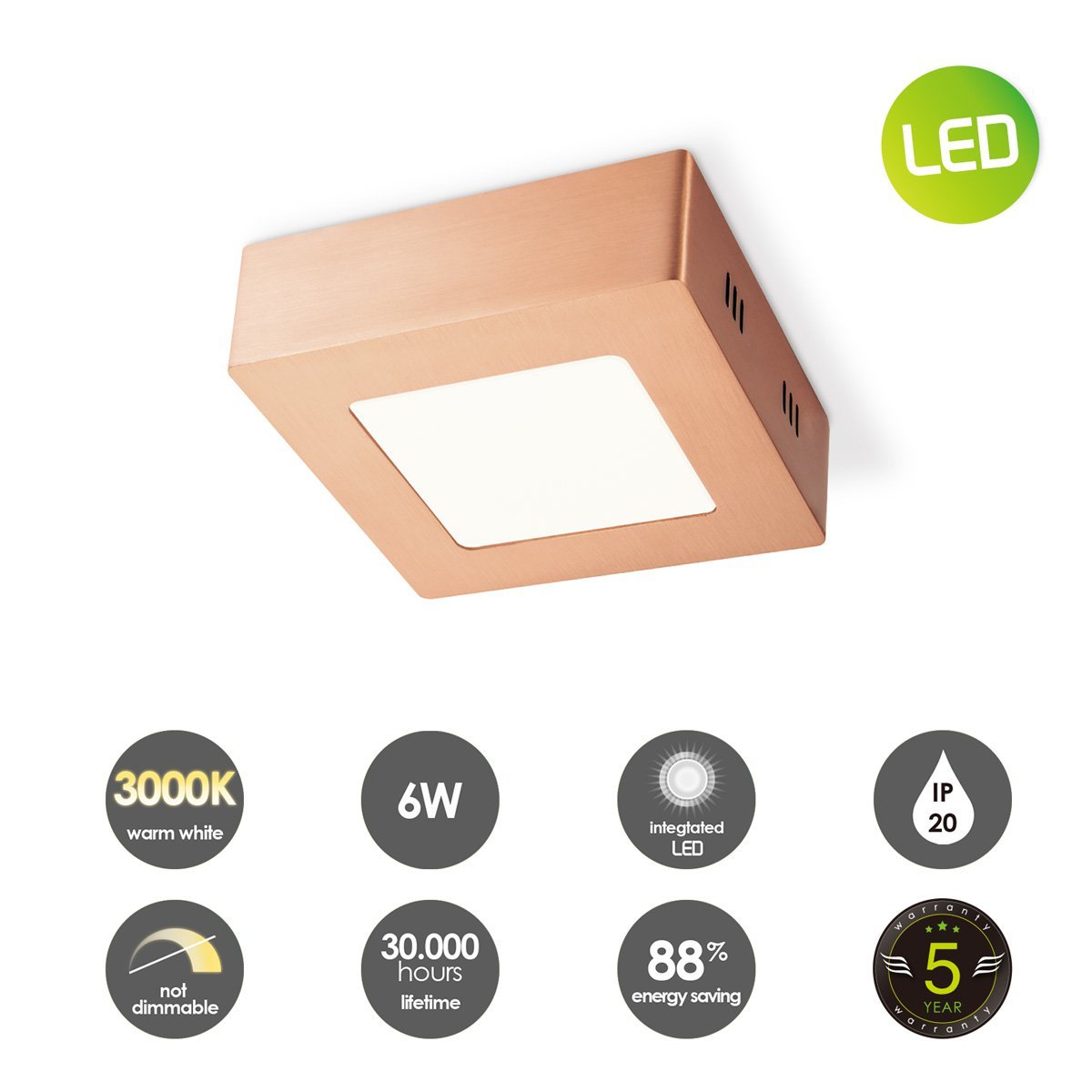 Home Sweet Home LED Ceiling Lamp Ska - Copper - Square 12/12/3.6cm