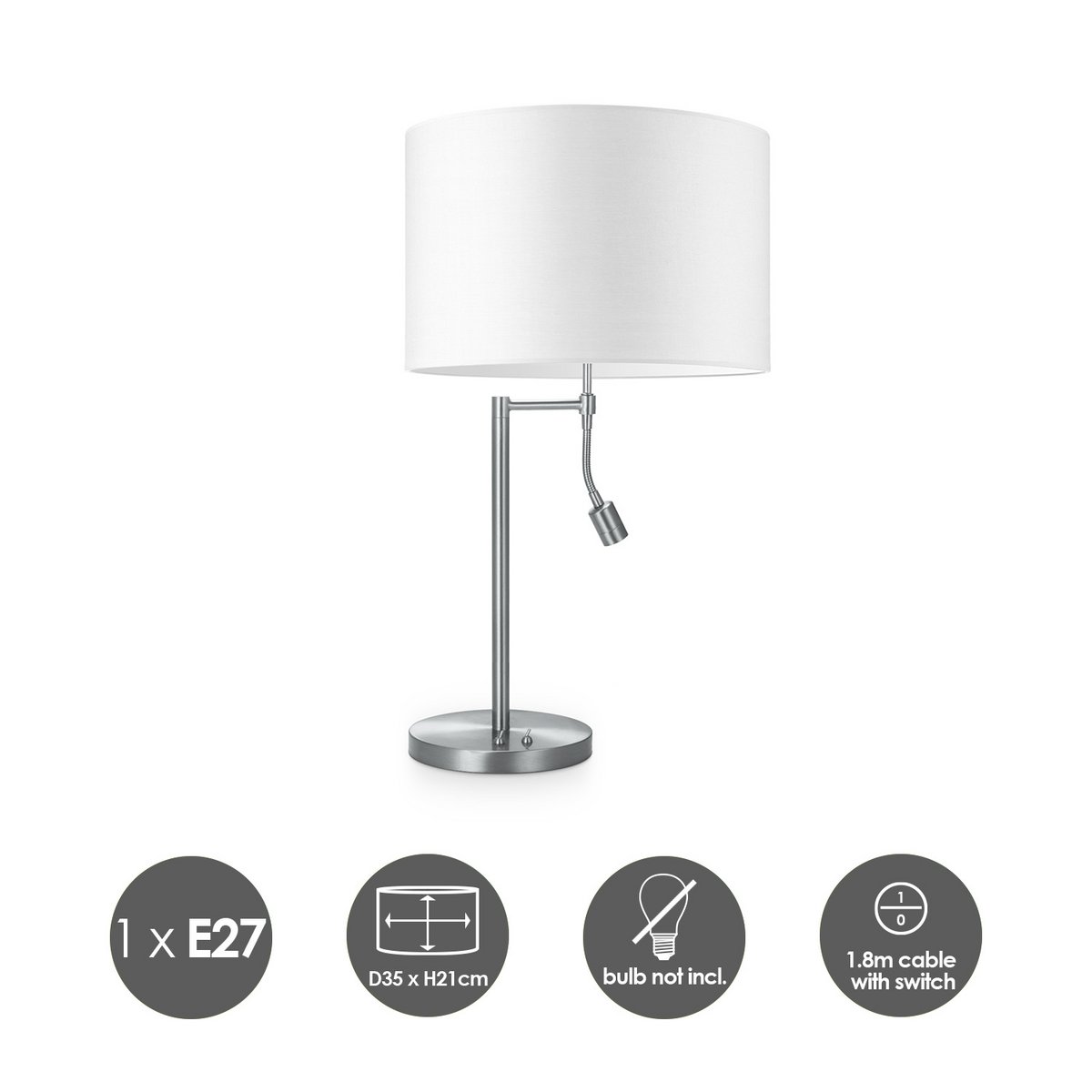 Home Sweet Home Table lamp Read, LED Reading lamp, E27, white 35x35x47cm