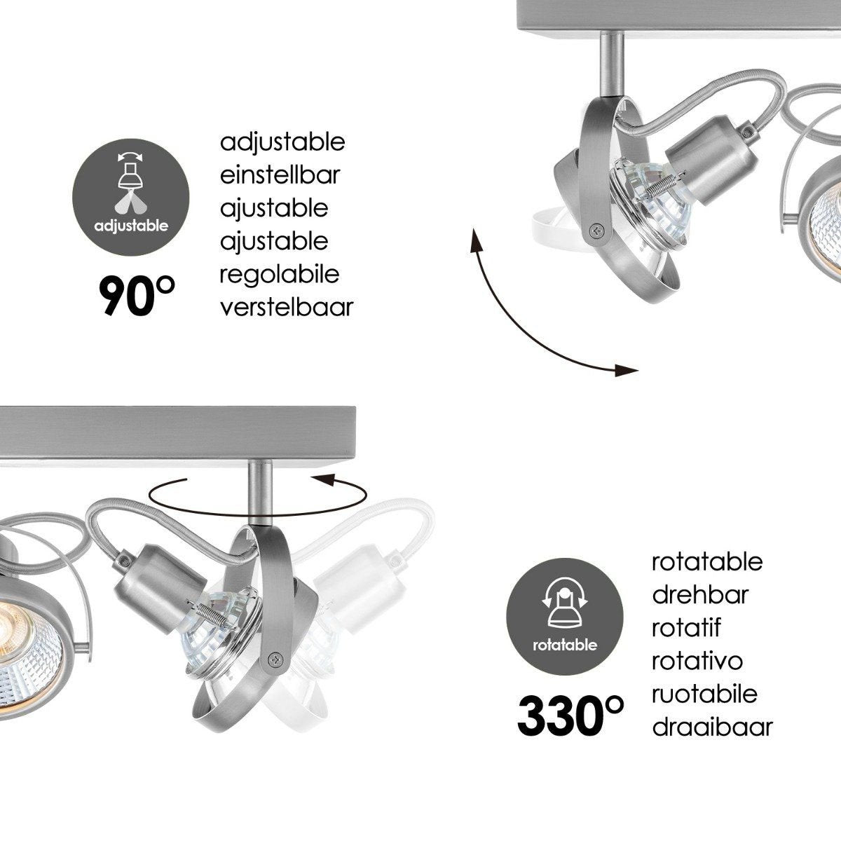 Home Sweet Home LED Surface-mounted spotlight Yaya 3 - dimmable - brushed steel