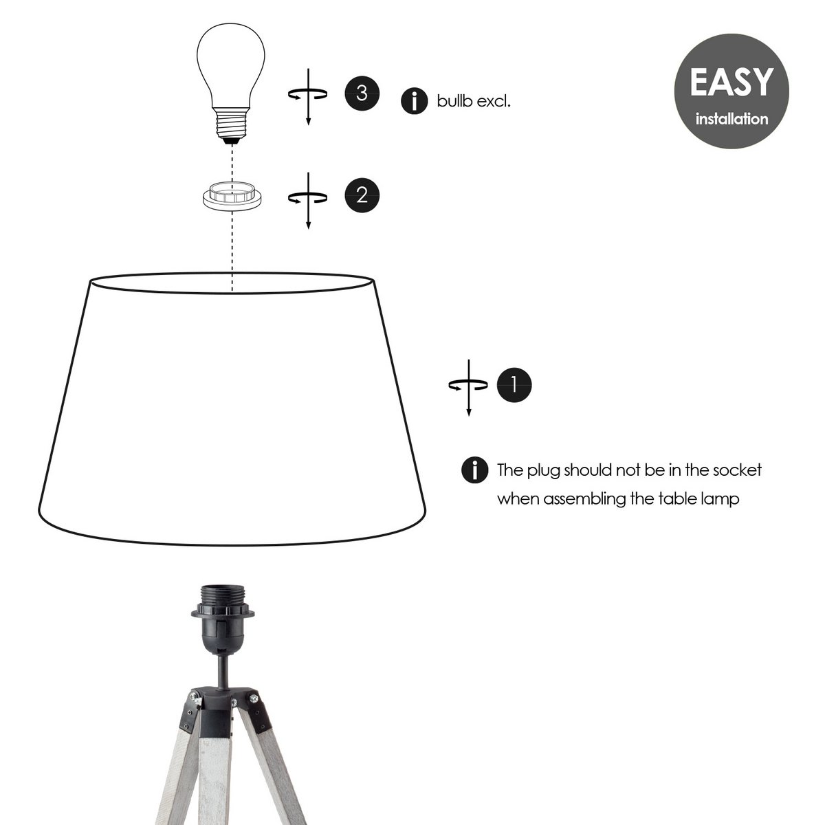 Home Sweet Home Table Lamp Largo - White Lamp Base and Black Lampshade