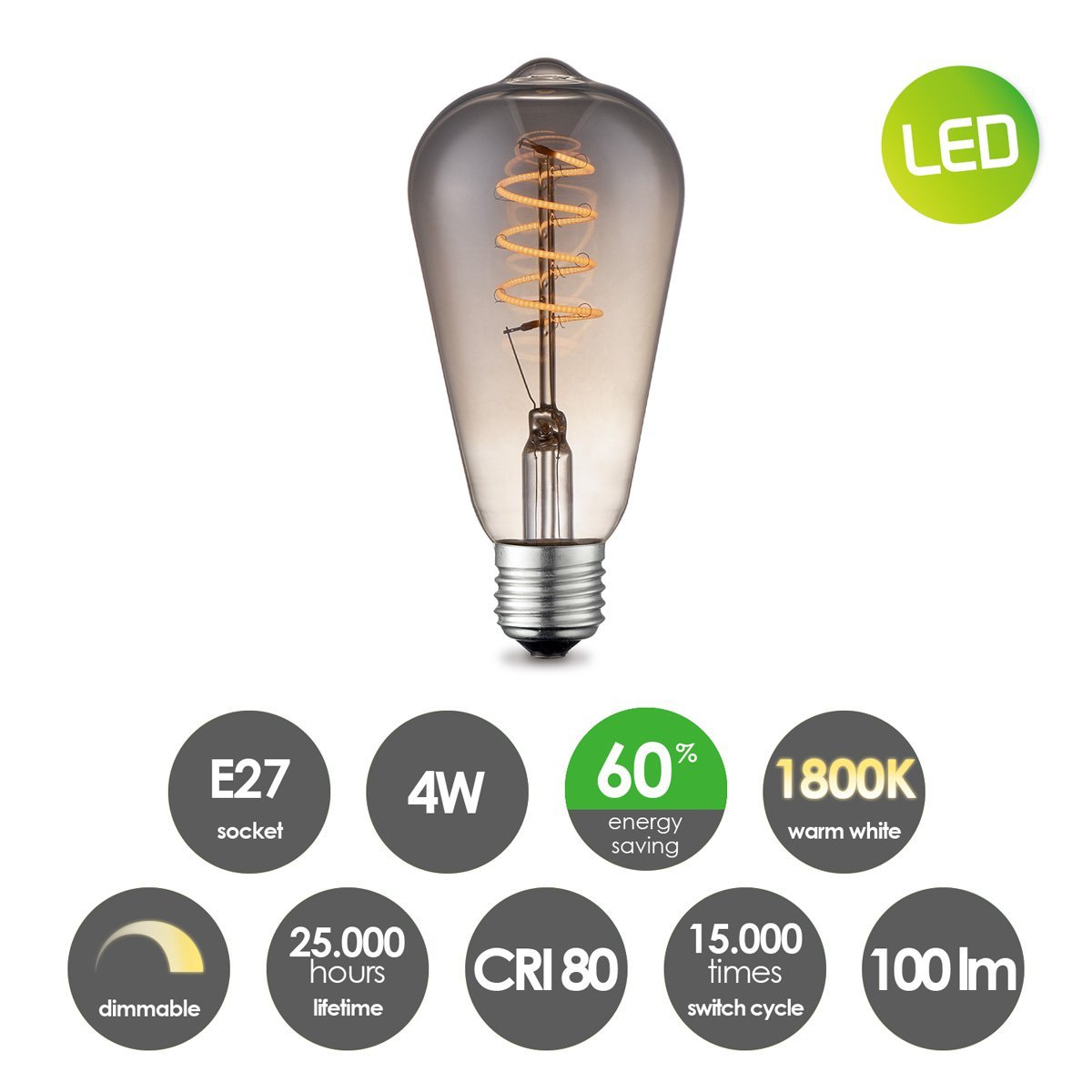 Home Sweet Home dimbare Led Drop Spiraal E27 4W 100Lm 1800K Helder